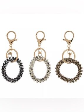 New Gold-Tone Leopard Print Coil Keychain Wristlet - Set of 3 Bag Charm